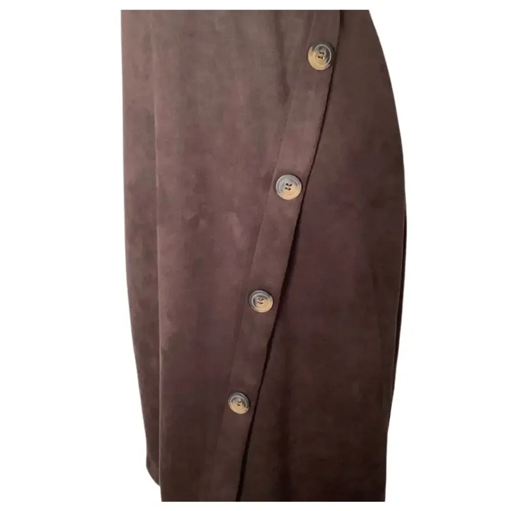 Emma & Michele Brown Faux Suede Sleeveless Dress Mock Neck Button Detail 10 - Picture 4 of 7